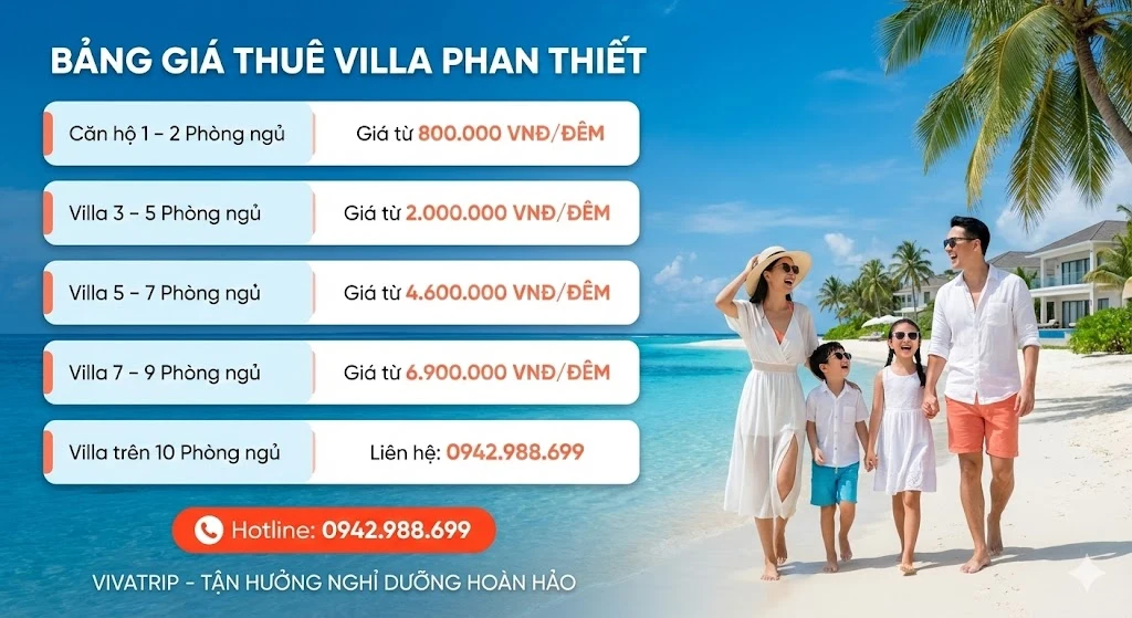 Bảng Giá Thuê Viila Phan Thiết