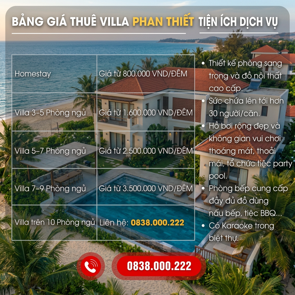 Bảng Giá Thuê Viila Phan Thiết