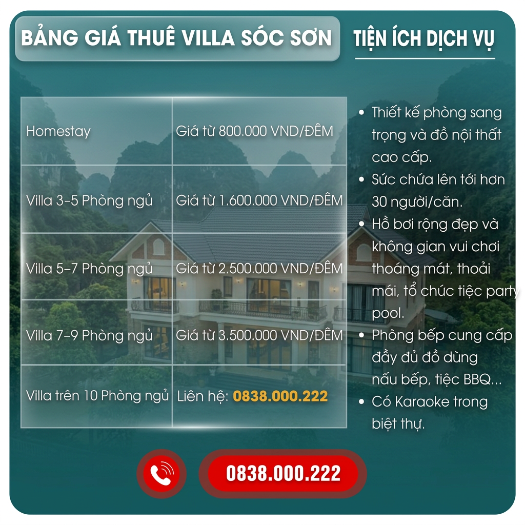 Bảng Giá Thuê Viila Sóc Sơn