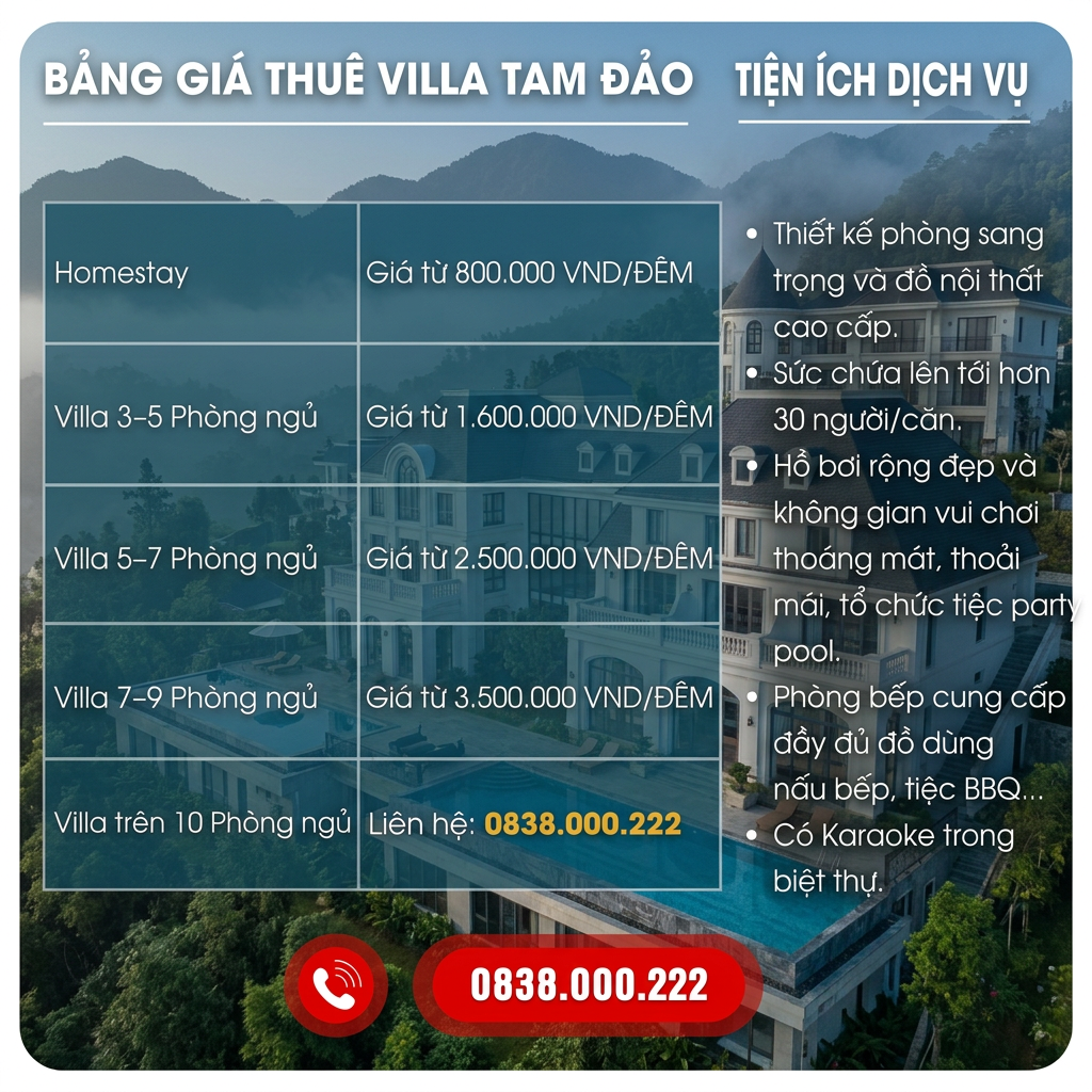 Bảng Giá Thuê Viila Tam Đảo