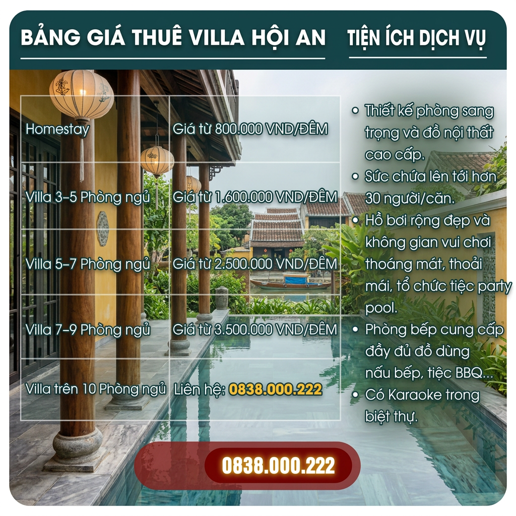 Bảng giá thuê Villa Hội An