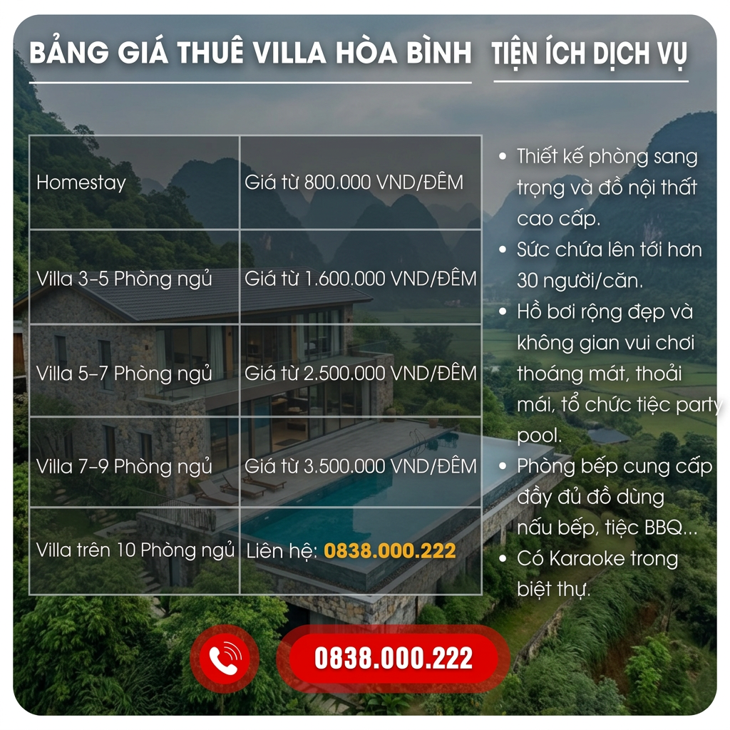 Bảng Giá Thuê Viila Hoà Bình