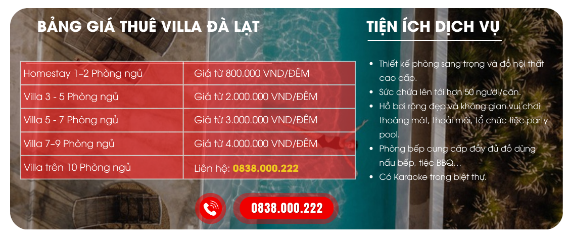 Bảng Giá Thuê Viila Đà Lạt