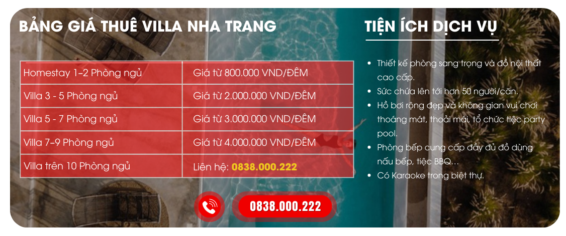 Bảng Giá Thuê Viila Nha Trang