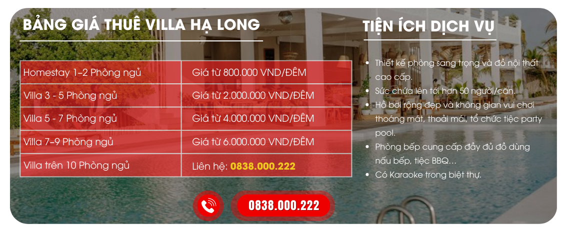Bảng Giá Thuê Viila Hạ Long