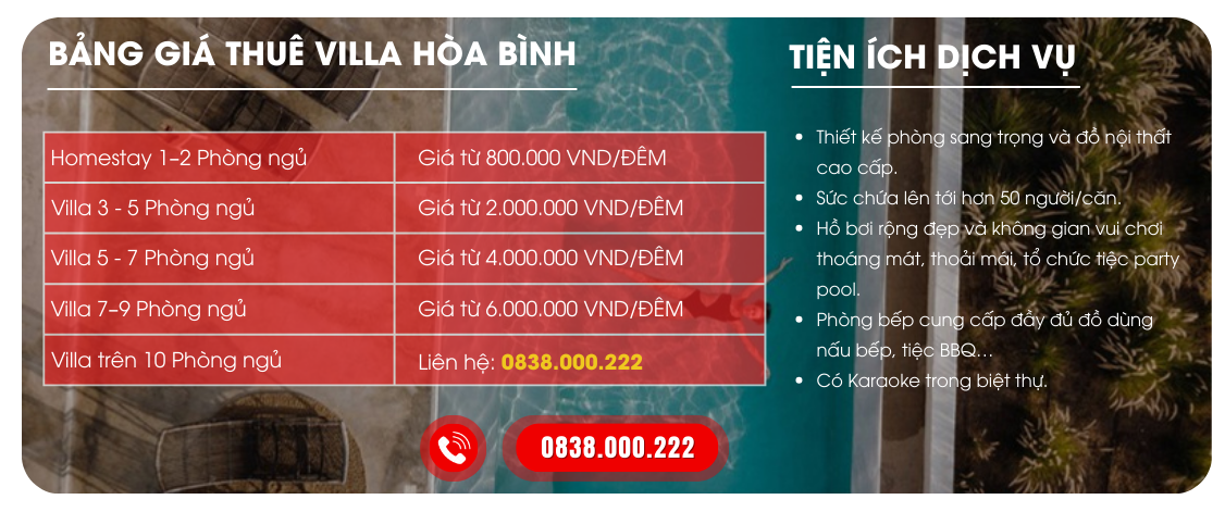 Bảng Giá Thuê Viila Hoà Bình