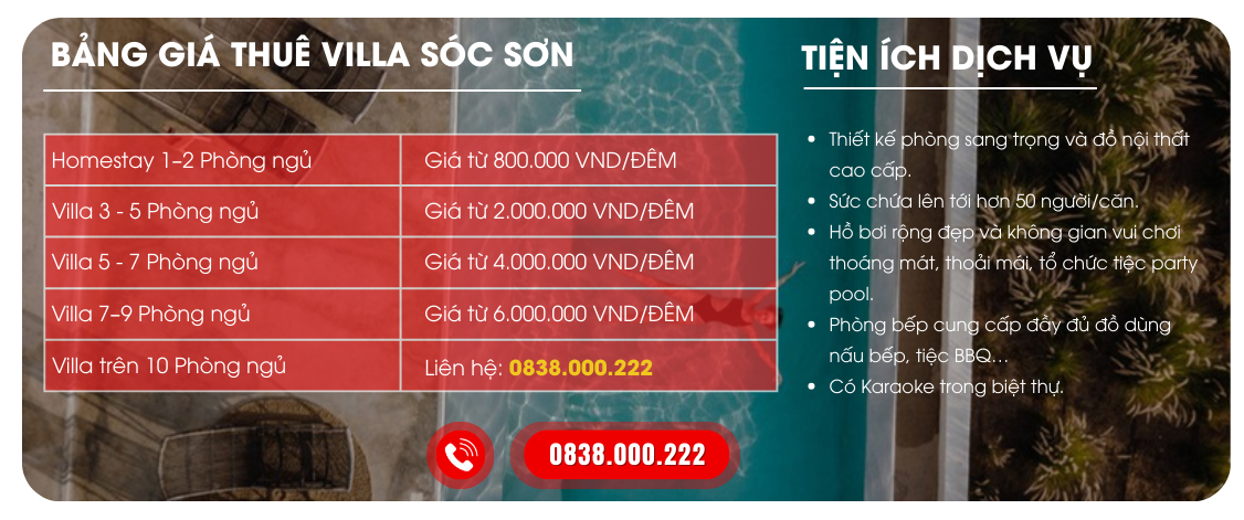 Bảng Giá Thuê Viila Sóc Sơn